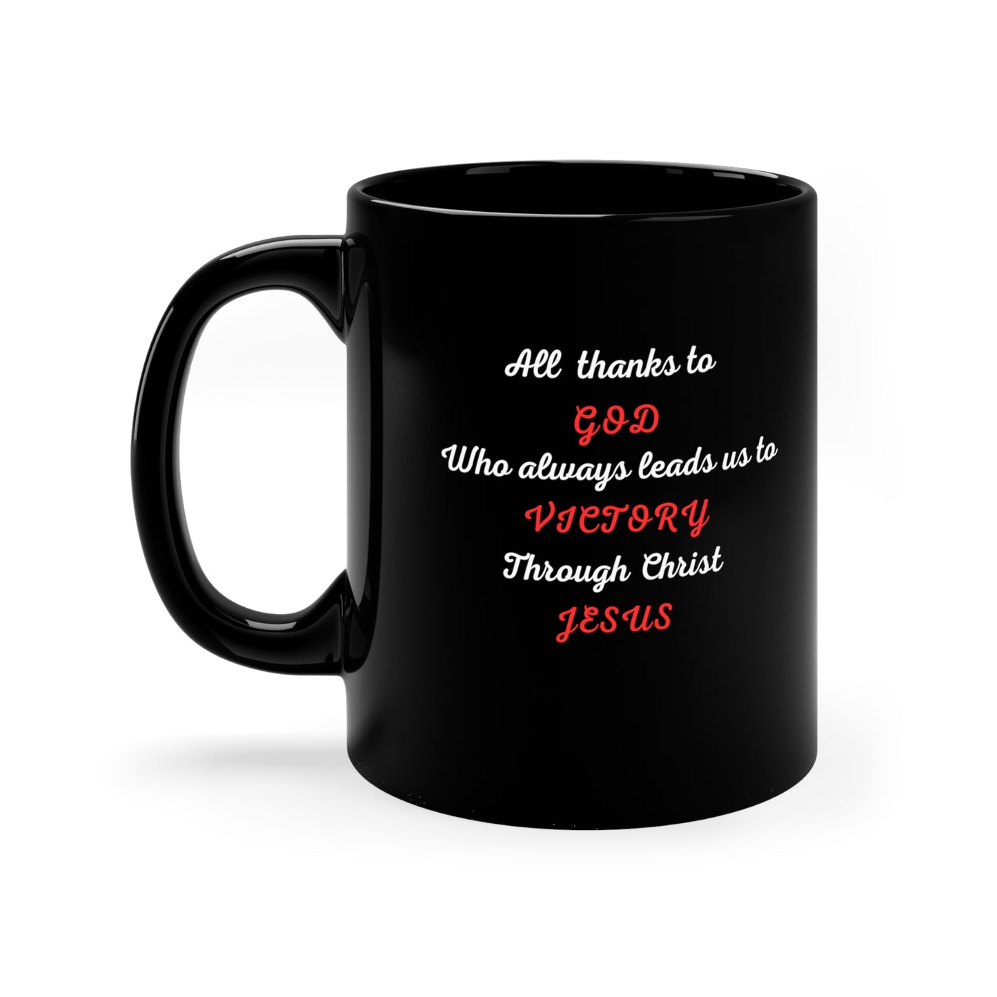 Victory in Christ 11oz Black Mug, Kitchen and home, Coffee mug,