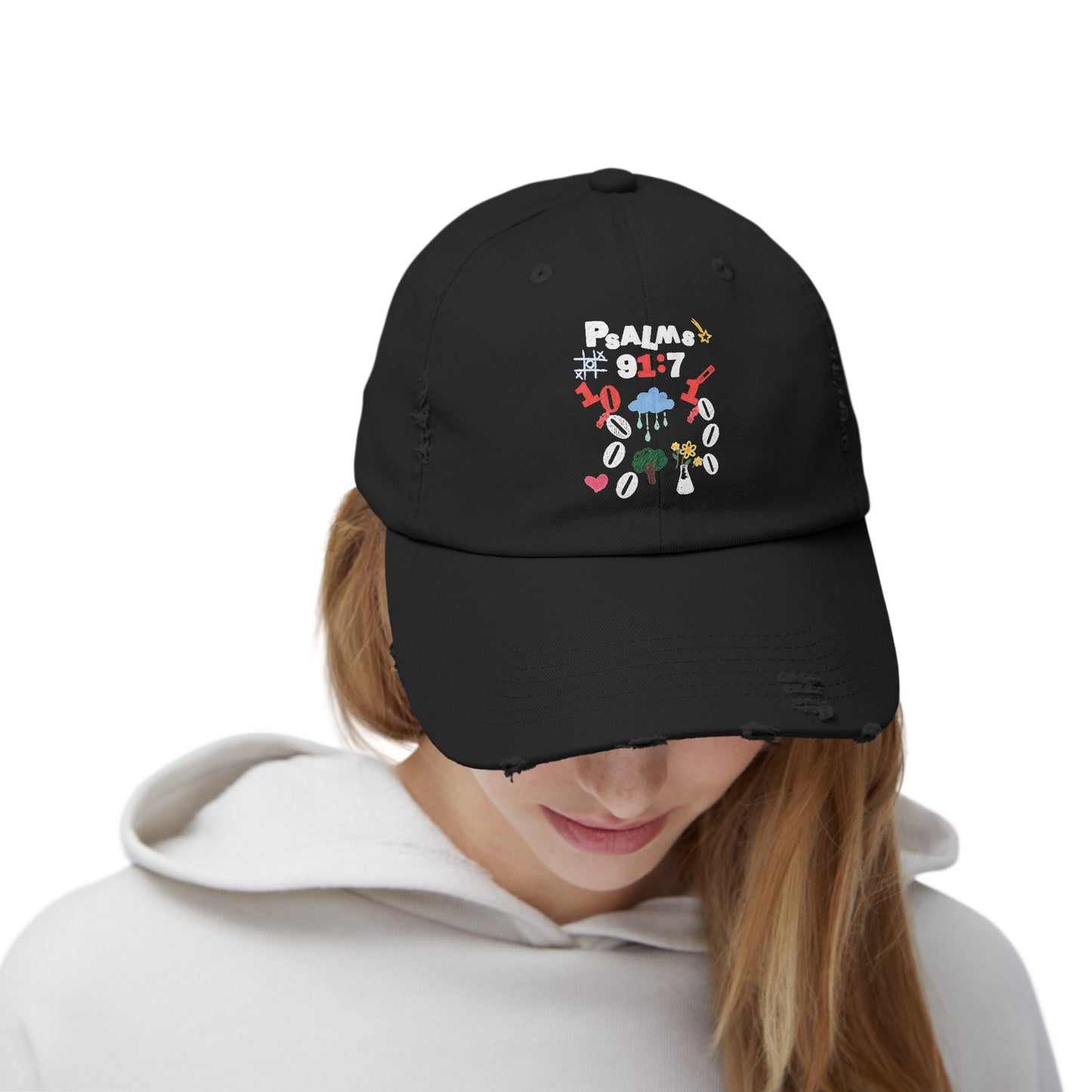 Psalms 91:7 Unisex Distressed Cap by Ian&Ethans Faith based apparel