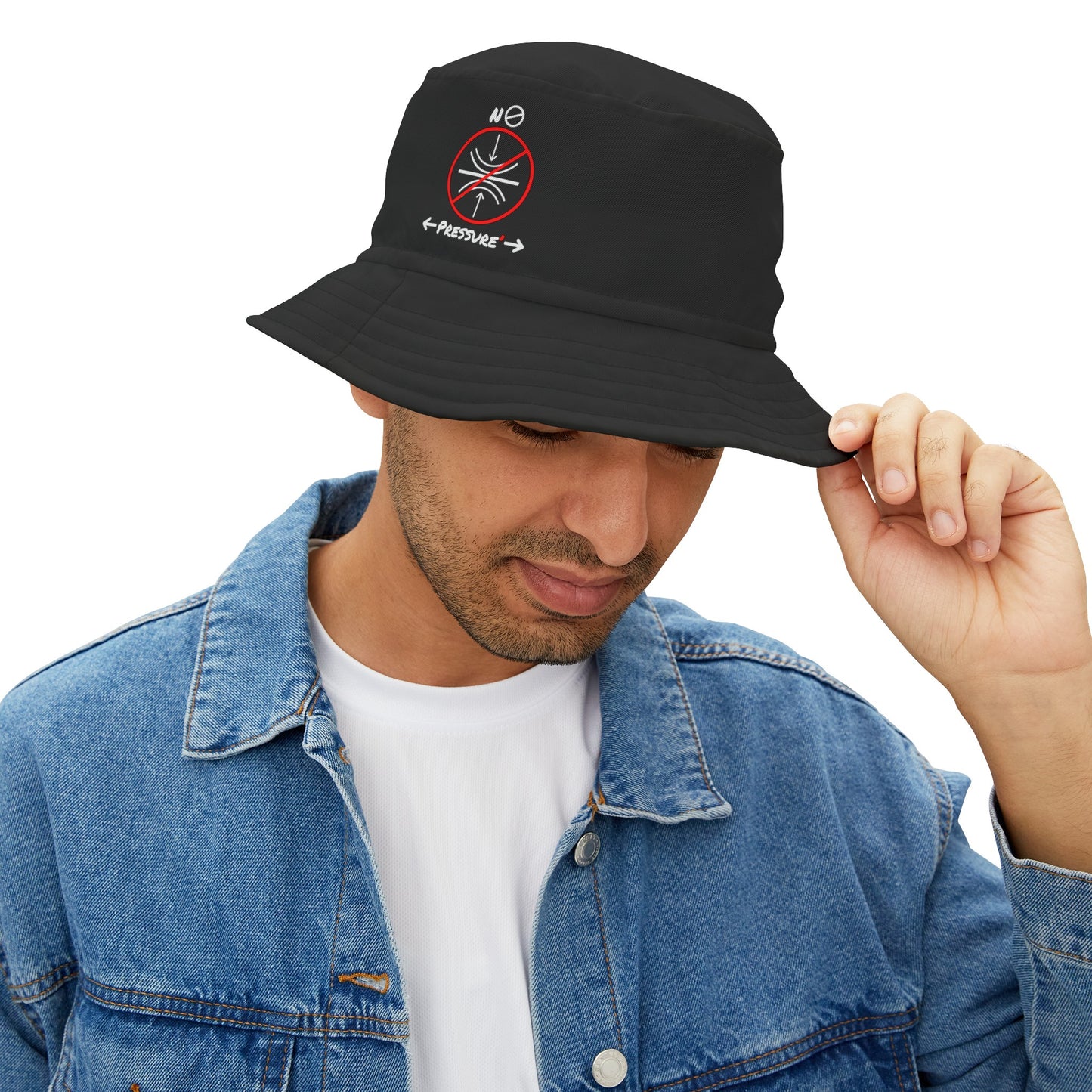 No pressure (Black) Bucket Hat (AOP) by Ian&Ethans