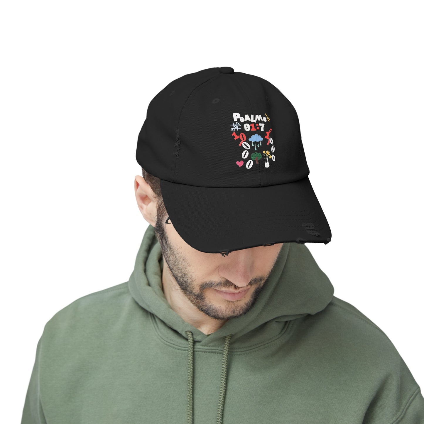 Psalms 91:7 Unisex Distressed Cap by Ian&Ethans Faith based apparel