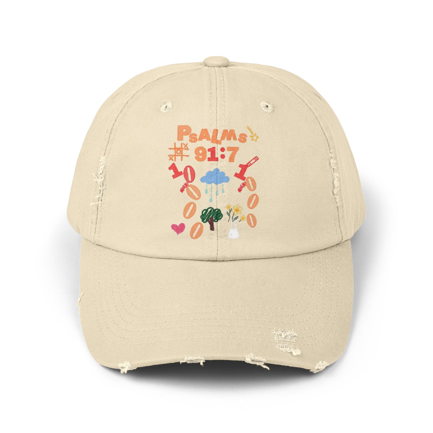 Psalms 91:7 Unisex Distressed Cap by Ian&Ethans Faith based apparel