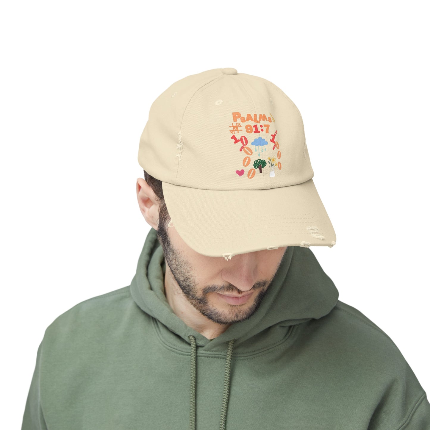Psalms 91:7 Unisex Distressed Cap by Ian&Ethans Faith based apparel