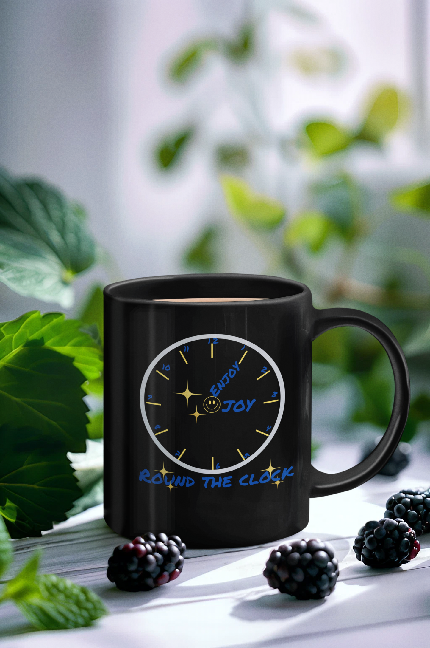 Enjoy joy 11oz Black Mug by Ian&Ethans, coffee mugs, kitchenware, kitchen,