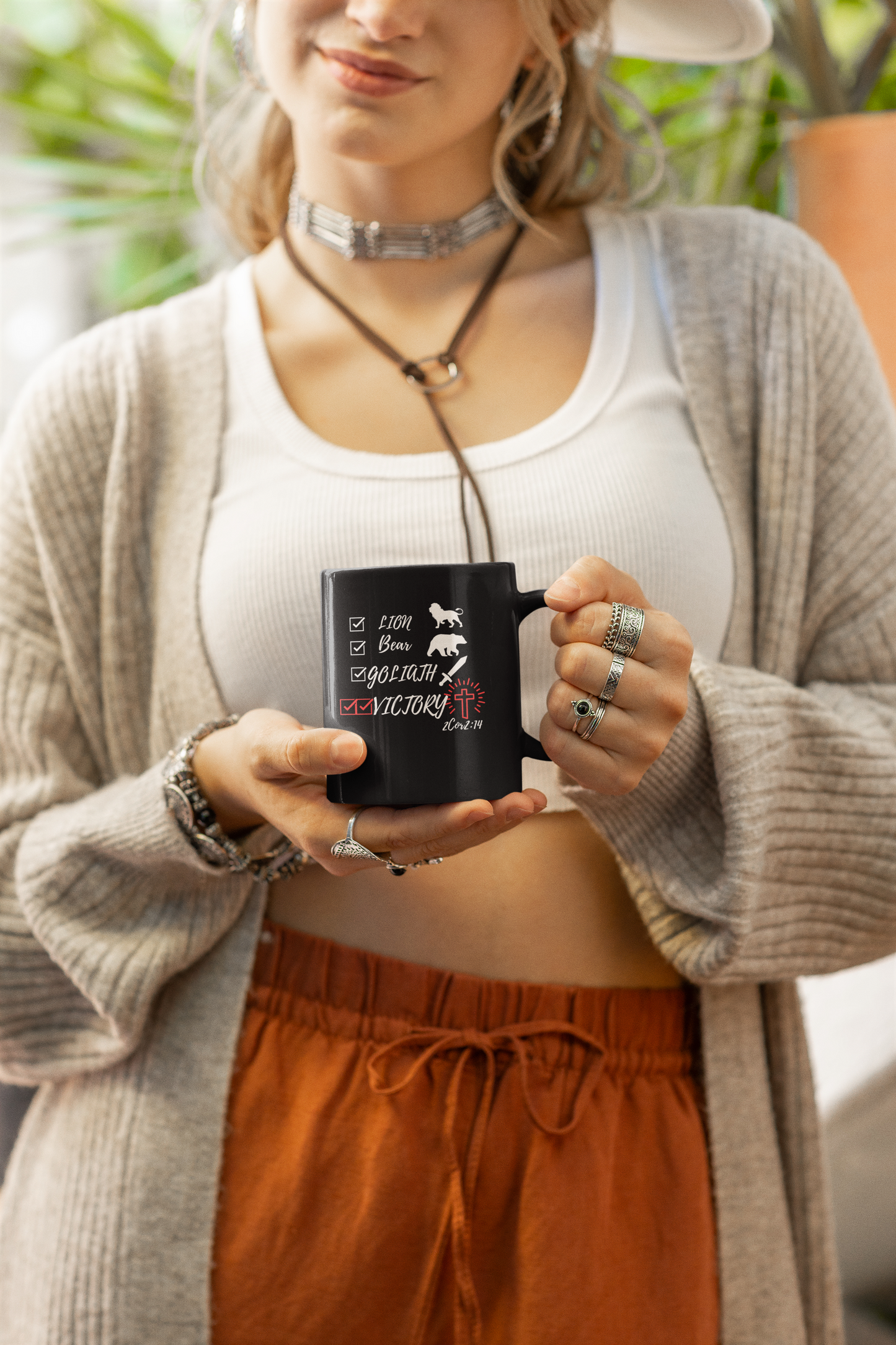 Victory in Christ 11oz Black Mug, Kitchen and home, Coffee mug,