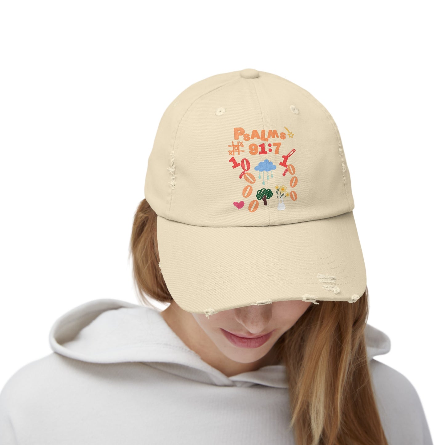 Psalms 91:7 Unisex Distressed Cap by Ian&Ethans Faith based apparel