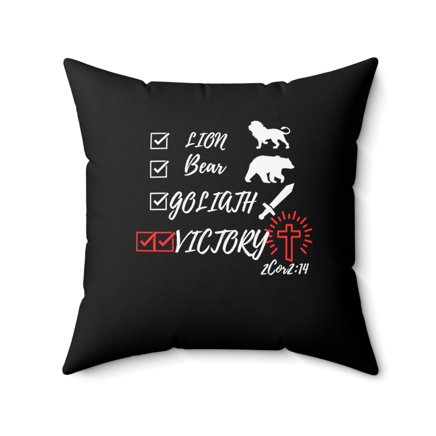 Victory in Christ  Spun Polyester Square Pillow Christian Accessories God is Love, Christ is King, Blood of Jesus,