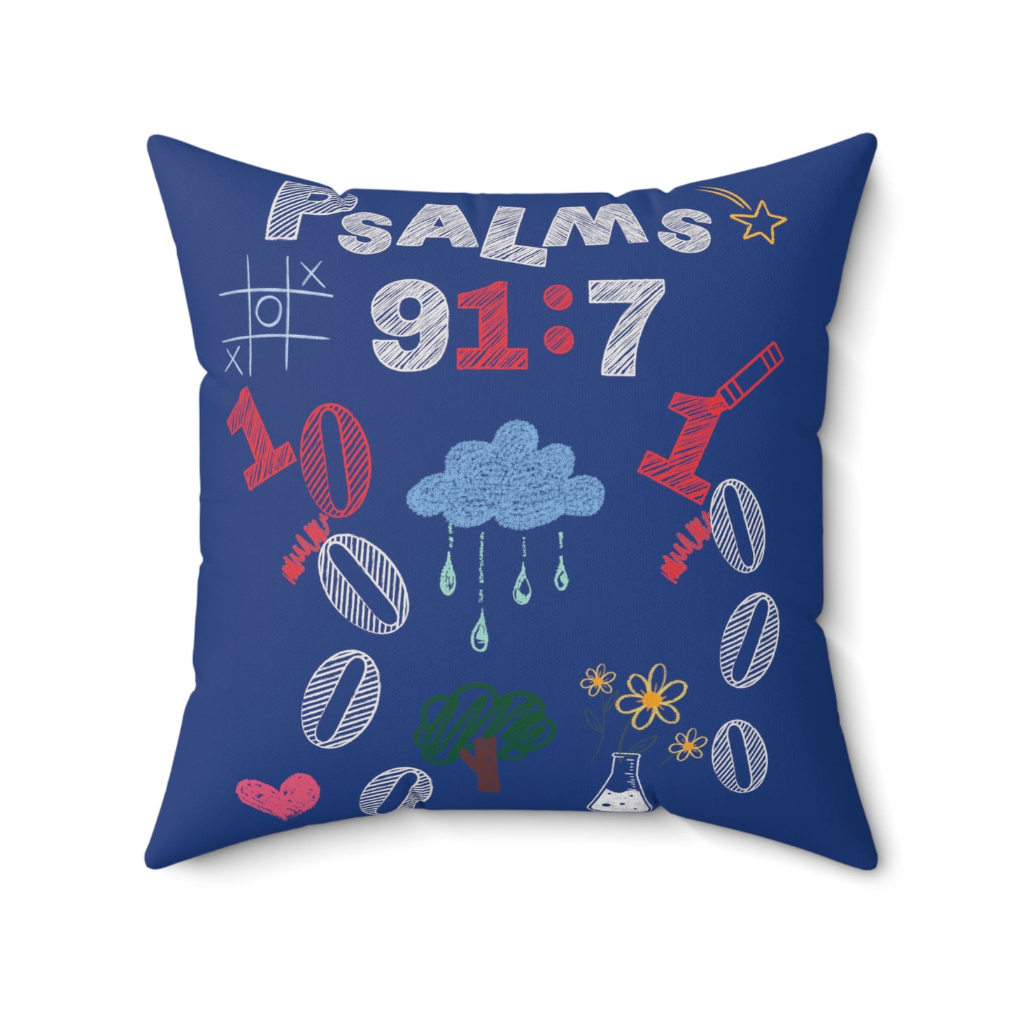 Psalms 91:7 Spun Polyester Square Pillow Christian home decor , Christ is King, God is love, Blood of Jesus, Sweet Psalmist