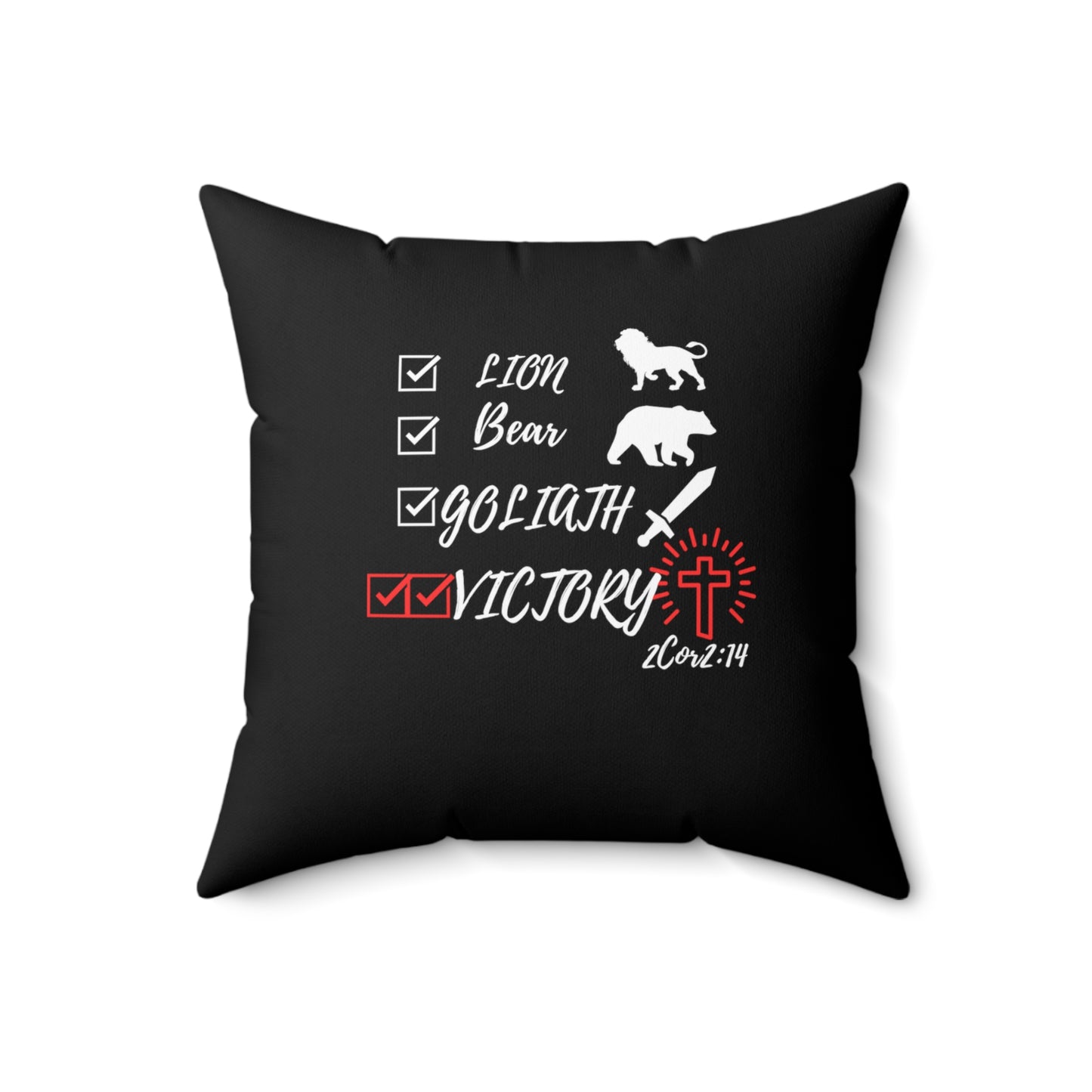 Victory in Christ  Spun Polyester Square Pillow Christian Accessories God is Love, Christ is King, Blood of Jesus,