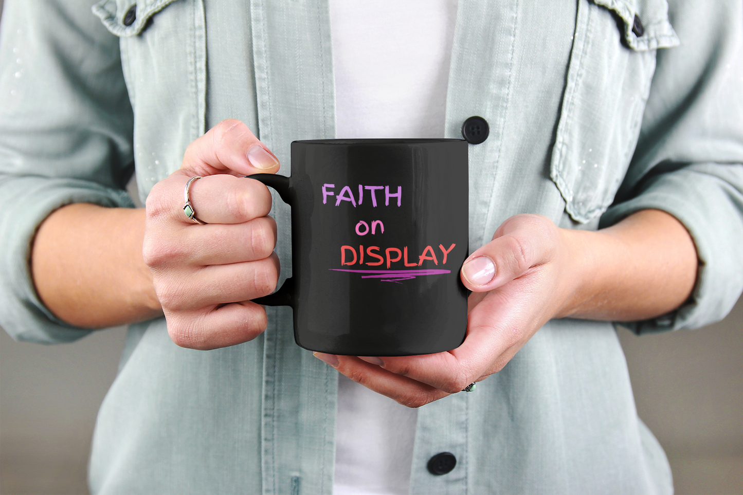 faith on Display Logo 11oz Black Mug, Kitchen and home, Seasonal picks