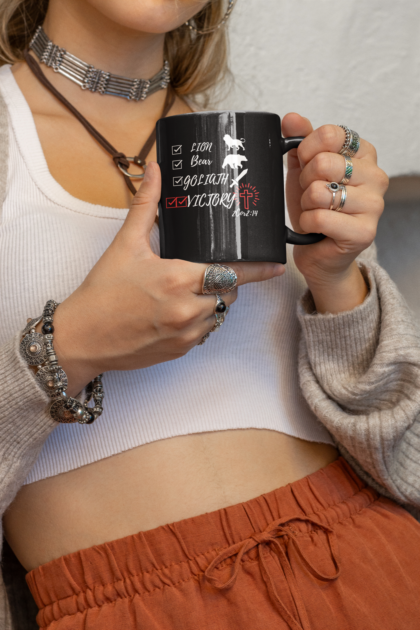 Victory in Christ 11oz Black Mug, Kitchen and home, Coffee mug,